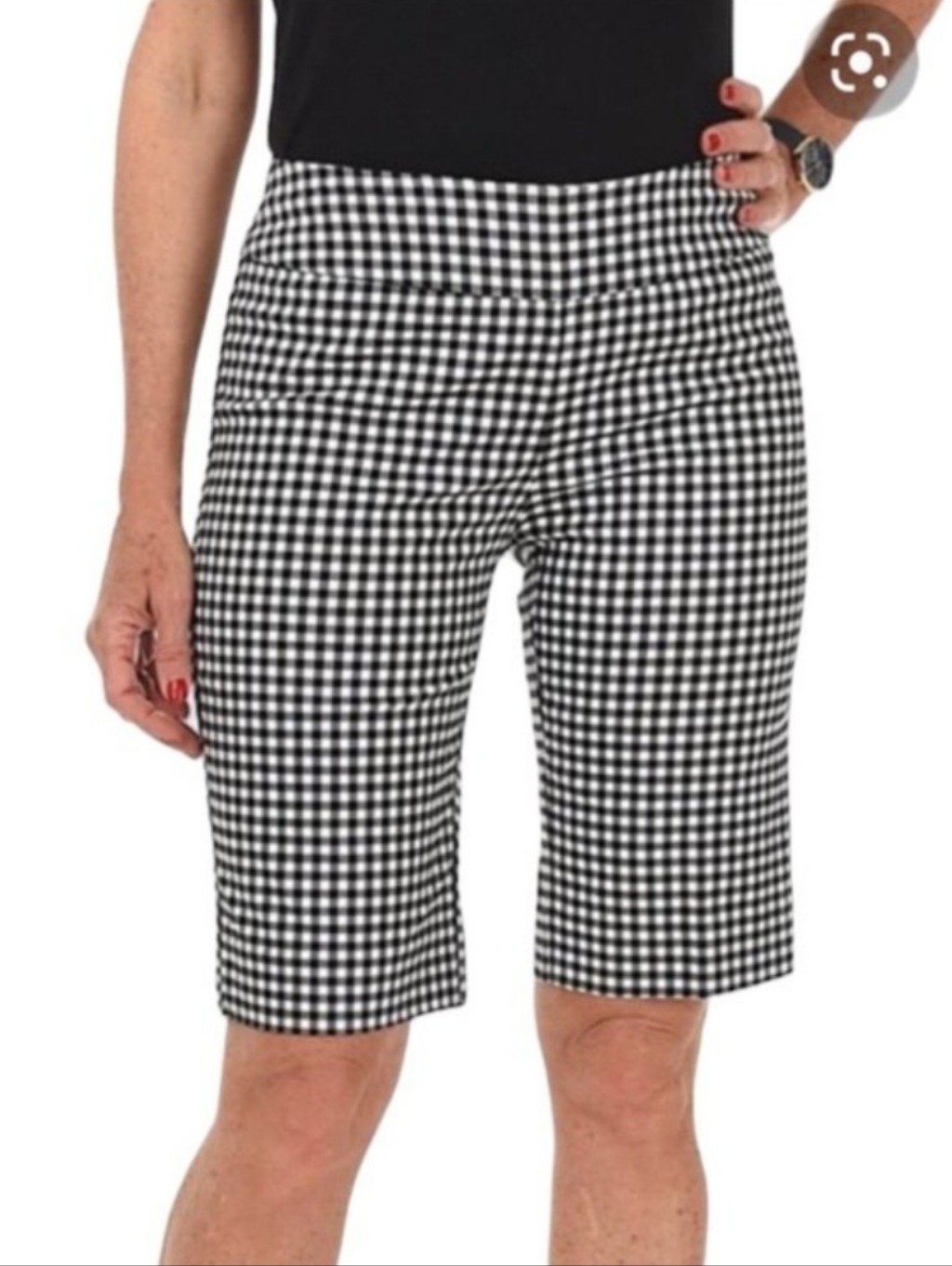 Nwt Rafaella Comfort Black And White Gingham Stretch Bermuda Shorts, Size 18